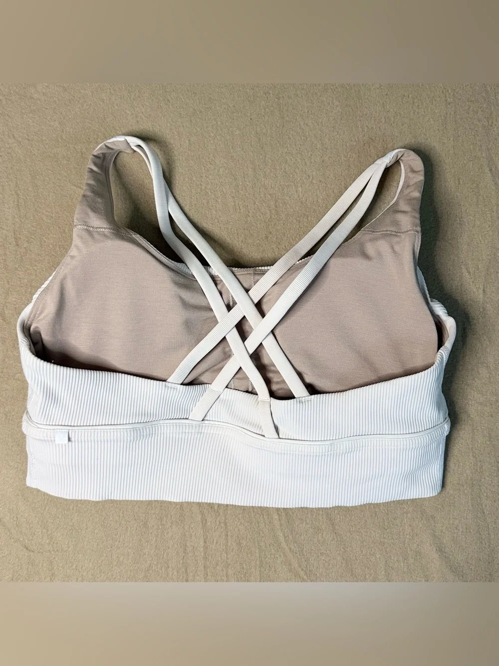 Lululemon Luxstream Ribbed Strappy Cross Back Longline Sports Bra Vapor Size 12